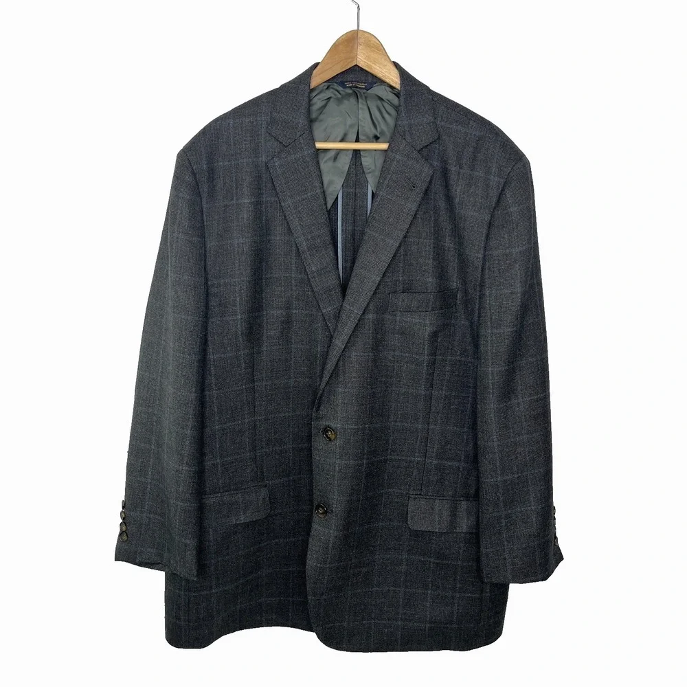 Brooks Brothers 1818 Fitzgerald Blazer 50L Gray Blue Windowpane Wool Sport Coat